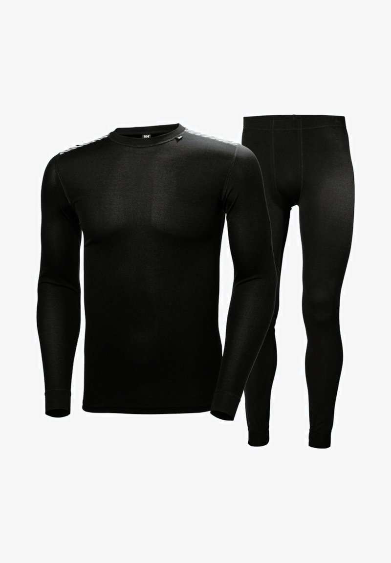 Black long-sleeve top and leggings set, made of stretchy fabric, featuring a smooth texture and fitted design for enhanced mobility.