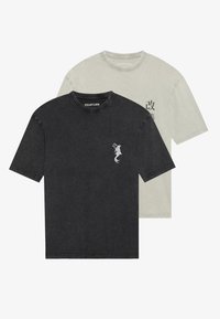 2 PACK UNISEX - T-shirt estampada - black / khaki washed