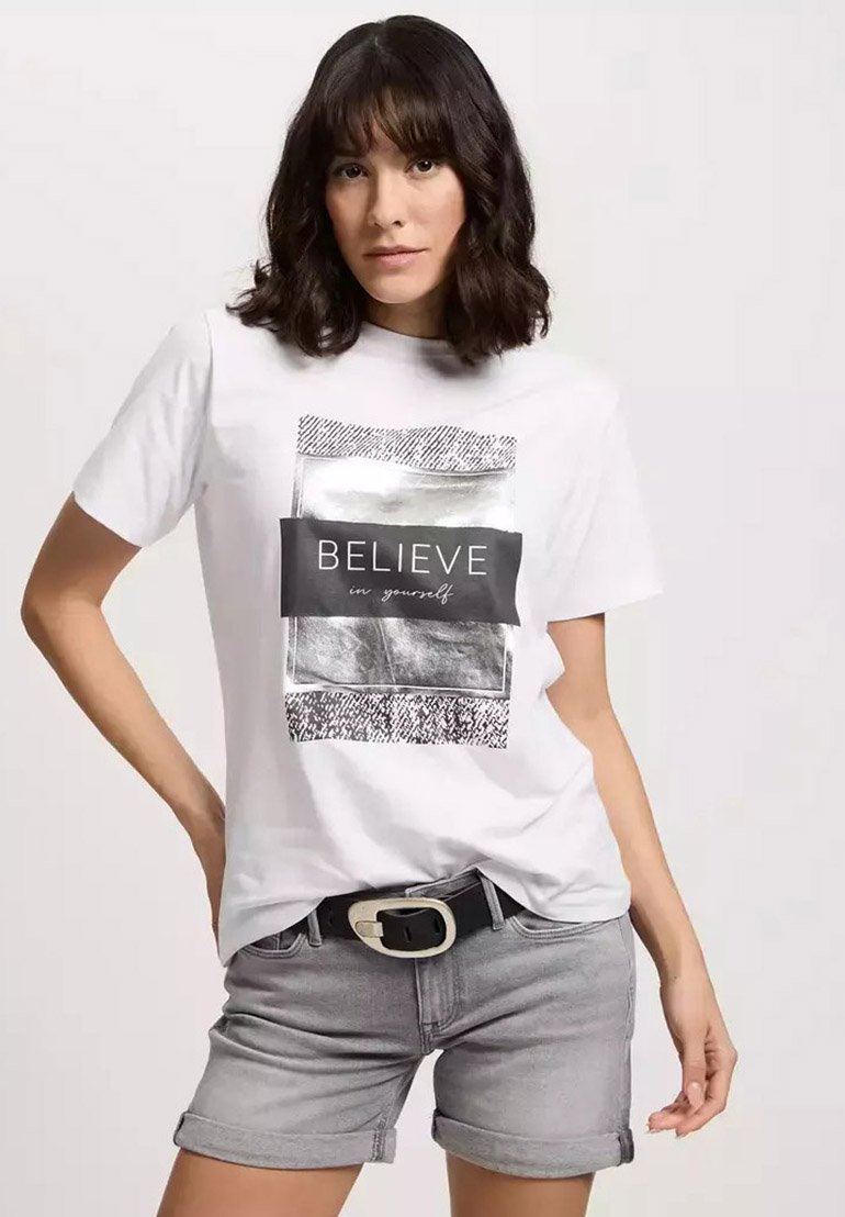 Cross Jeans - Print T-shirt - biały, Enlarge