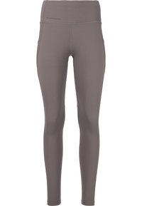 Grå leggings med høj talje og kontrastsyede detaljer. Fremstillet af strækbart og glat materiale. Inkluderer en sidelomme for nemheds skyld.