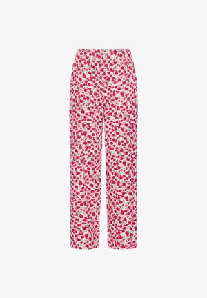 Blomstrede bukser i letvægtsstof med en løs pasform. Har en hvid baggrund med pink og blå blomstermønstre. Elastisk talje.