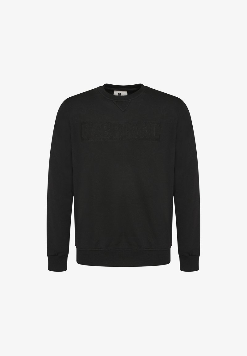 Črna svetrovka z dolgimi rokavi, okroglim izrezom in teksturiranim logotipom, ki je prišit spredaj. Mehek materiali in rebrasti manšeti.