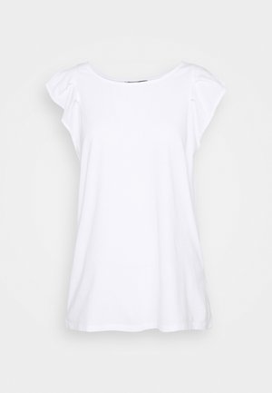 Biała bluzka z krótkim rękawem, o okrągłym dekolcie i marszczonym detalu rękawów, wykonana z miękkiej bawełny, z luźnym krojem.
