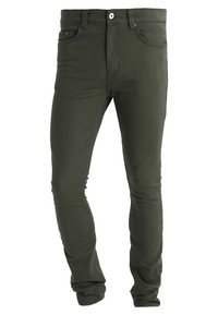 Groene stretch jeans met een slim fit, voorzien van vijf zakken, een ritssluiting en een klassieke tailleband. Glad textuur en duurzaam materiaal.