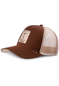 Brown cap with a solid fabric front and mesh back. Features a rectangular label with "Vietnamese Flavored Peanuts." Curved brim.