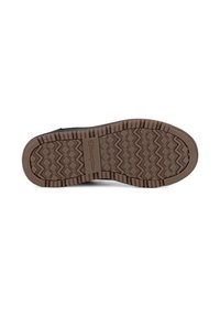Sola di scarpa in gomma con un motivo a zigzag marrone e a diamante. Presenta un'impronta del logo, bordi texture e un profilo piatto per la presa.
