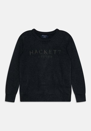 Pull en maille gris foncé avec « Hackett London » brodé sur la poitrine, avec poignets, ourlet et col rond côtelés.