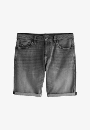 Pánske tmavosivé rifľové šortky s vyhrnutými lemami, predným zapínaním na gombík a zips, pútkami na opasok a dizajnom s piatimi vreckami.