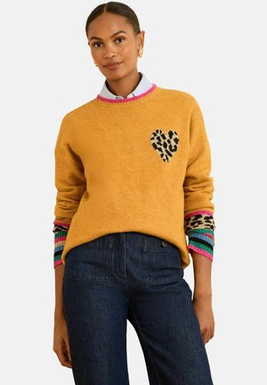 CREW NECK COSY - Stickad tröja - yellow animal print heart