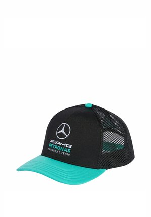 Černá a tyrkysová síťovaná kšiltovka s vyšitým logem týmu Mercedes AMG Petronas Formula 1 na přední části.