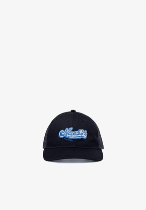 Casquette noire Napapijri à dos en mesh avec logo brodé bleu et blanc indiquant "Napapijri Since 1987" sur le panneau avant.