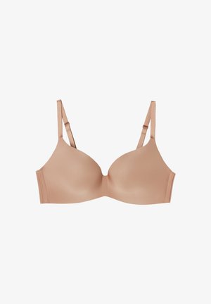 Helle beige Push-up-BH mit glatten Cups, verstellbaren Trägern und subtilen Steppdetails. Hergestellt aus weichem, elastischem Material.