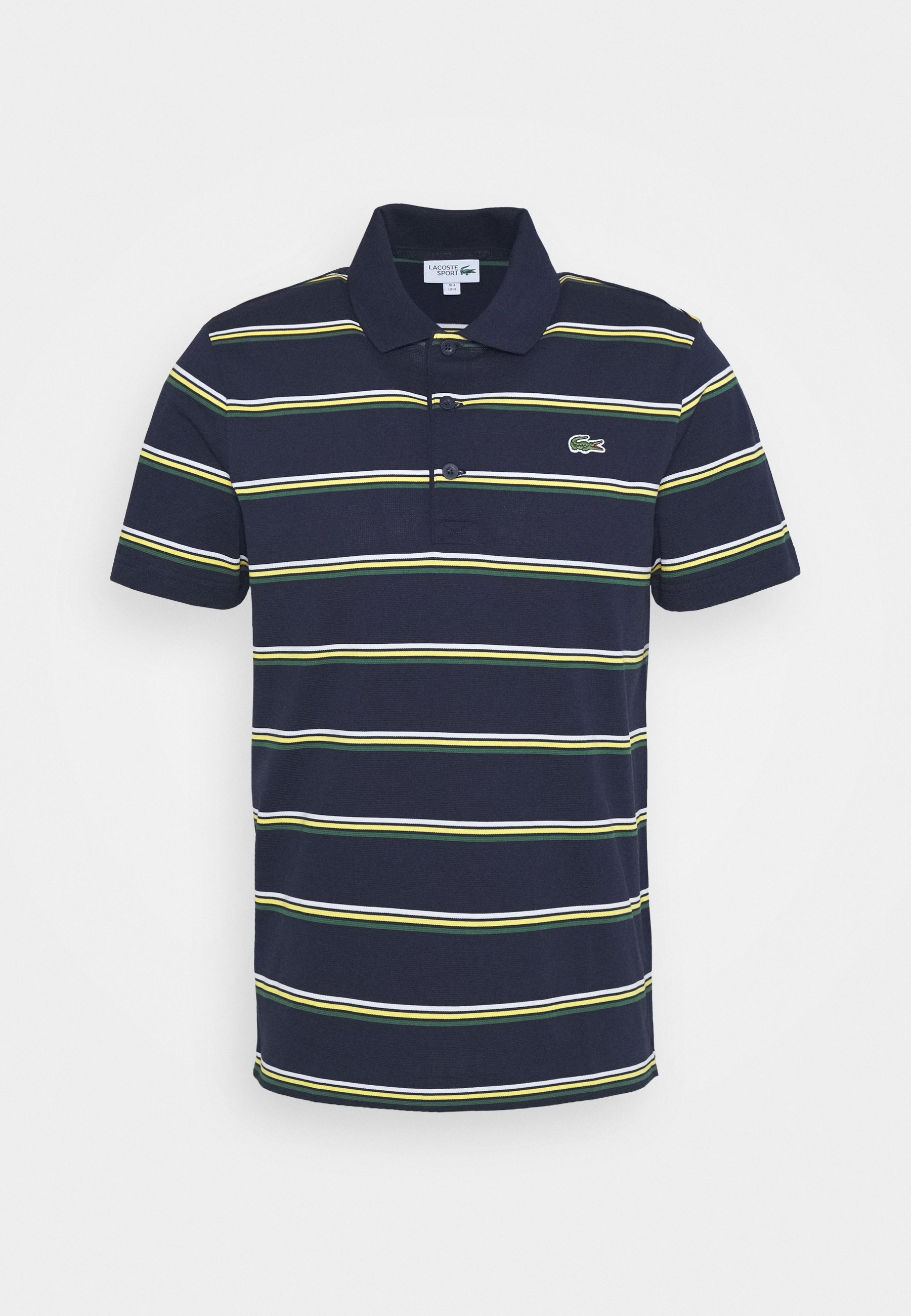 blue and white striped polo shirt
