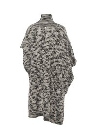 Poncho lavorato a maglia in diverse tonalità di grigio, con colletto alto, design oversize e motivo testurizzato. Bordo rifinito con un contrasto di colore.