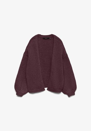 Üks suur kardigan sügavas burgundia roosast lõngast. Avatud esi-disain, laiad varrukad, tekstureeritud viimistlus ja soonikkoes äär. Ilma kinnitusteta.