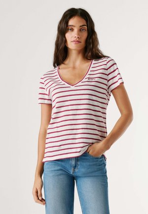 BASIC MEGAN V NECK STRIPED - T-shirt imprimé - antique white