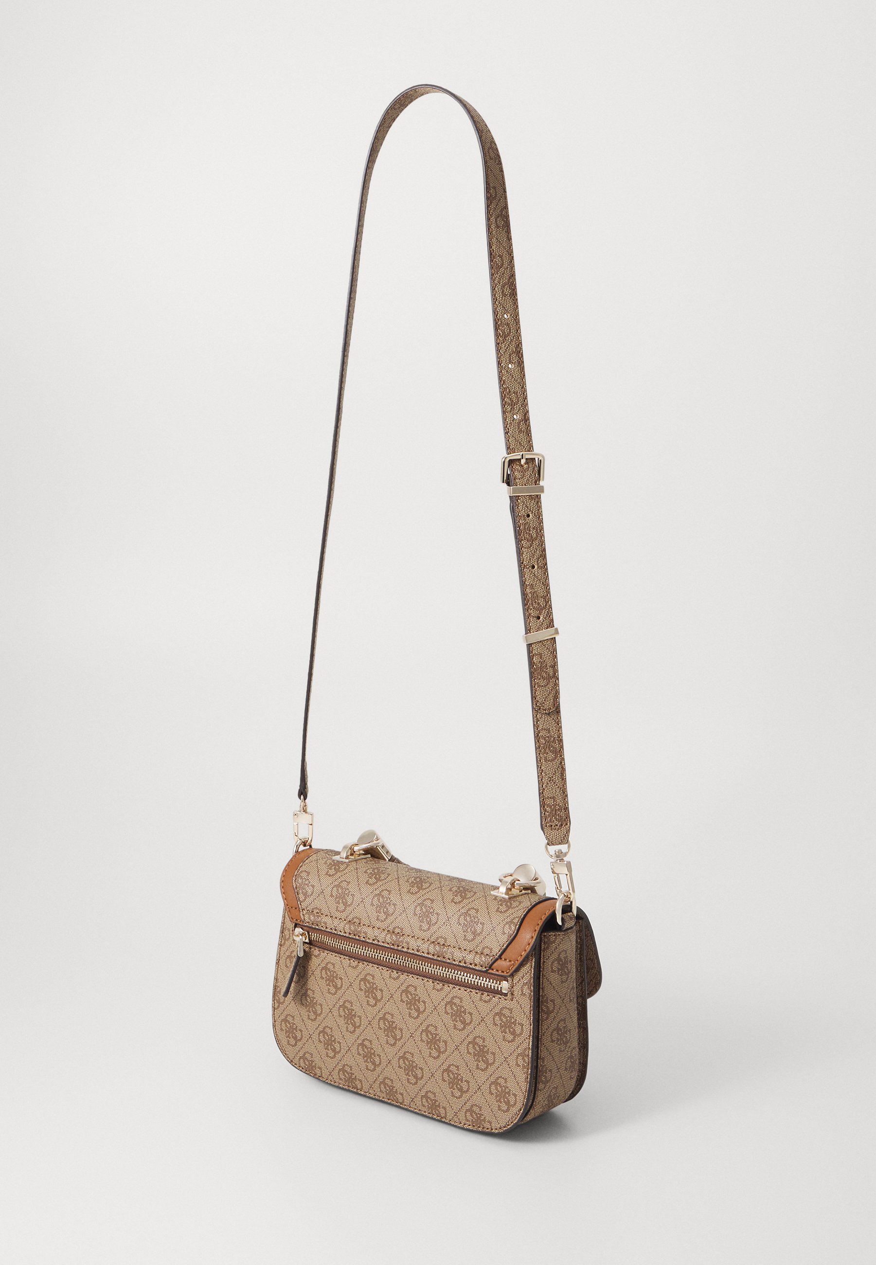Guess ORLINA LOGO TOP HANDLE FLAP - Handbag - latte/brown