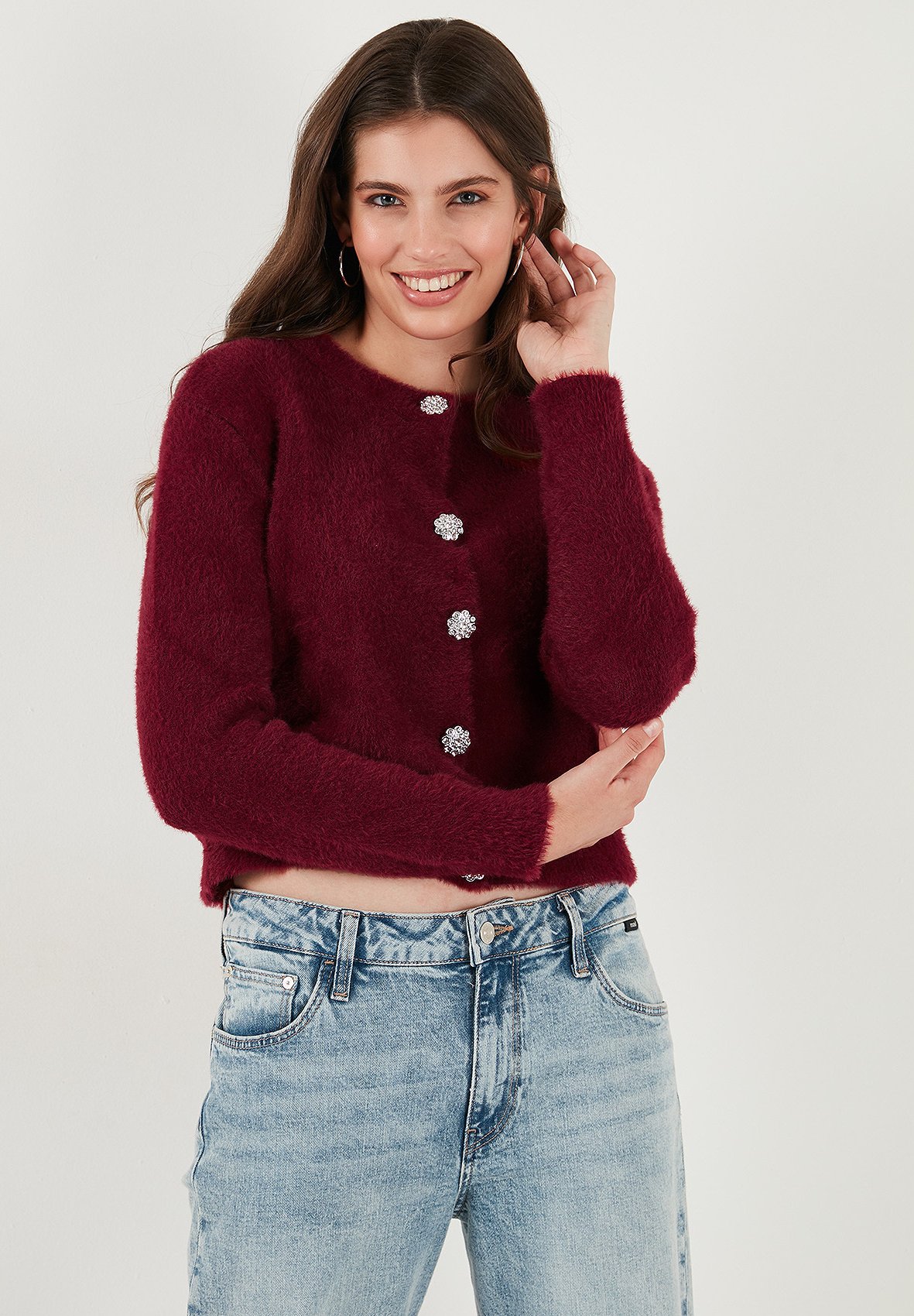 Strick Cardigan Strickjacke Bordeaux Kurz LELA REGULAR FIT