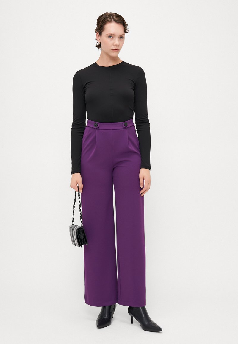 Pantalon Sarah Pacini En Fine Maille Violet - Extra Long, Style Transparent Avec Short Intégré