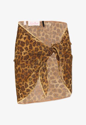 Spódnica kopertowa w panterkę z błyszczącej tkaniny, z przodu wiązana, z metką Saint Barth widoczną od wewnątrz paska.