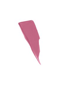 Cremiger rosa Lippenstift-Tester, semi-matter Finish, rechteckige Form mit glatter Textur, diagonal auf einem weißen Hintergrund aufgetragen.