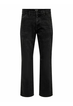 Zwarte spijkerbroek van denim met een rechte pasvorm, voorzien van subtiele vervaging, voorzakken en stikdetails op de dijen.