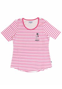 Gestreepte T-shirt met korte mouwen, in roze en witte strepen, met een ronde hals en een geborduurd ontwerp met een anker en de tekst "I ♥ SYLT."