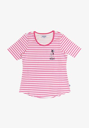 Gestreepte T-shirt met korte mouwen, in roze en witte strepen, met een ronde hals en een geborduurd ontwerp met een anker en de tekst "I ♥ SYLT."