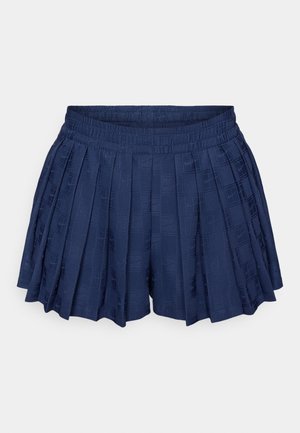 Marineblå plissert shorts laget av strukturert stoff med elastisk midjebånd og diskret mønsterdetalj gjennom hele.