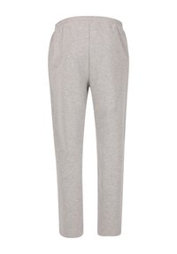 Graue Sweatpants mit elastischem Bund, geradem Bein, weichem Baumwollmaterial und ohne sichtbare Taschen oder Verzierungen.