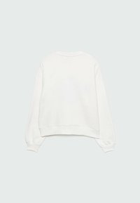 Sweat-shirt blanc uni à manches longues avec poignets et ourlet côtelés, présenté à plat montrant le côté dos.