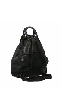 Schwarze Ledertasche mit einem lässigen Design, Reißverschlusstasche und zwei Griffen. Enthält einen verstellbaren Schulterriemen für vielseitige Trageoptionen.