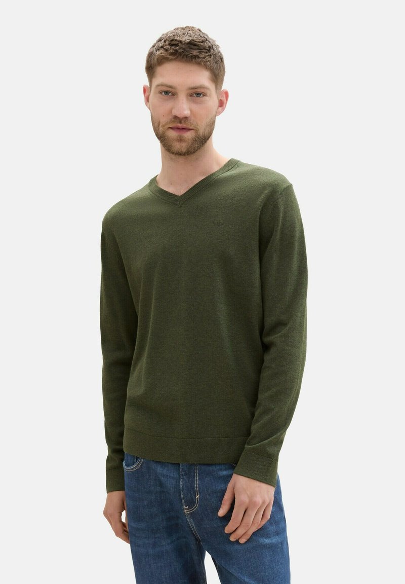 TOM TAILOR MIT V-AUSSCHNITT - Pulover - rosin green melange