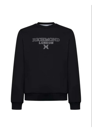 Felpa nera con la scritta "RICHMOND LONDON" e un design a "X" sul davanti. Realizzata in tessuto morbido con polsini e orlo a costine.