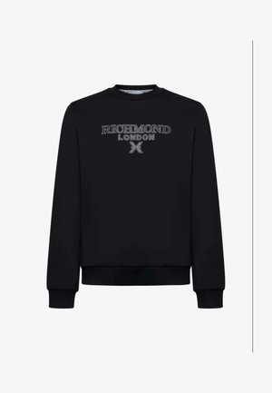 Felpa nera con la scritta "RICHMOND LONDON" e un design a "X" sul davanti. Realizzata in tessuto morbido con polsini e orlo a costine.