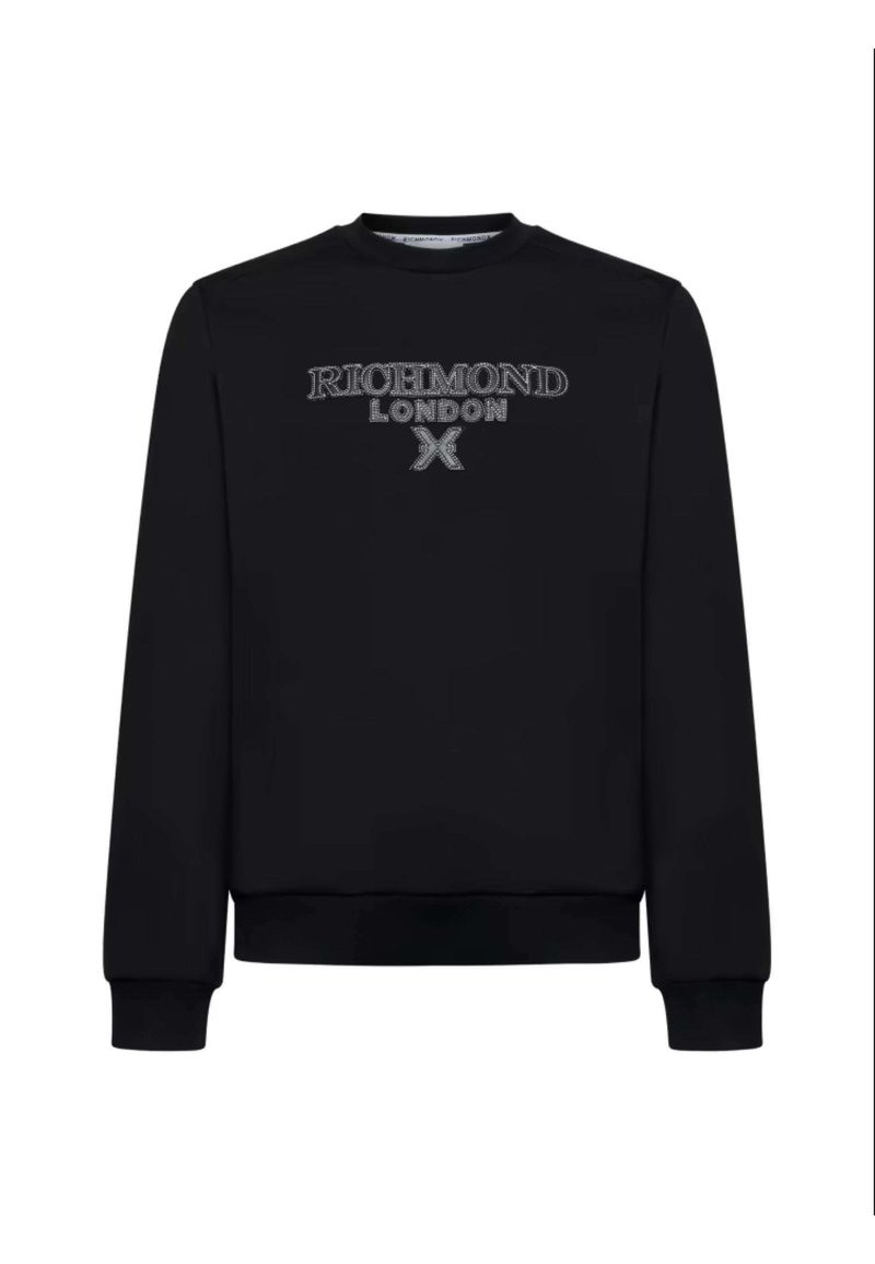 Felpa nera con la scritta "RICHMOND LONDON" e un design a "X" sul davanti. Realizzata in tessuto morbido con polsini e orlo a costine.