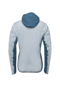 Kevyt takki vaaleanharmaana tummansinisillä yksityiskohdilla. Sisältää hupun ja slim fit -suunnittelun. Valmistettu sileästä, kestävästä kankaasta.