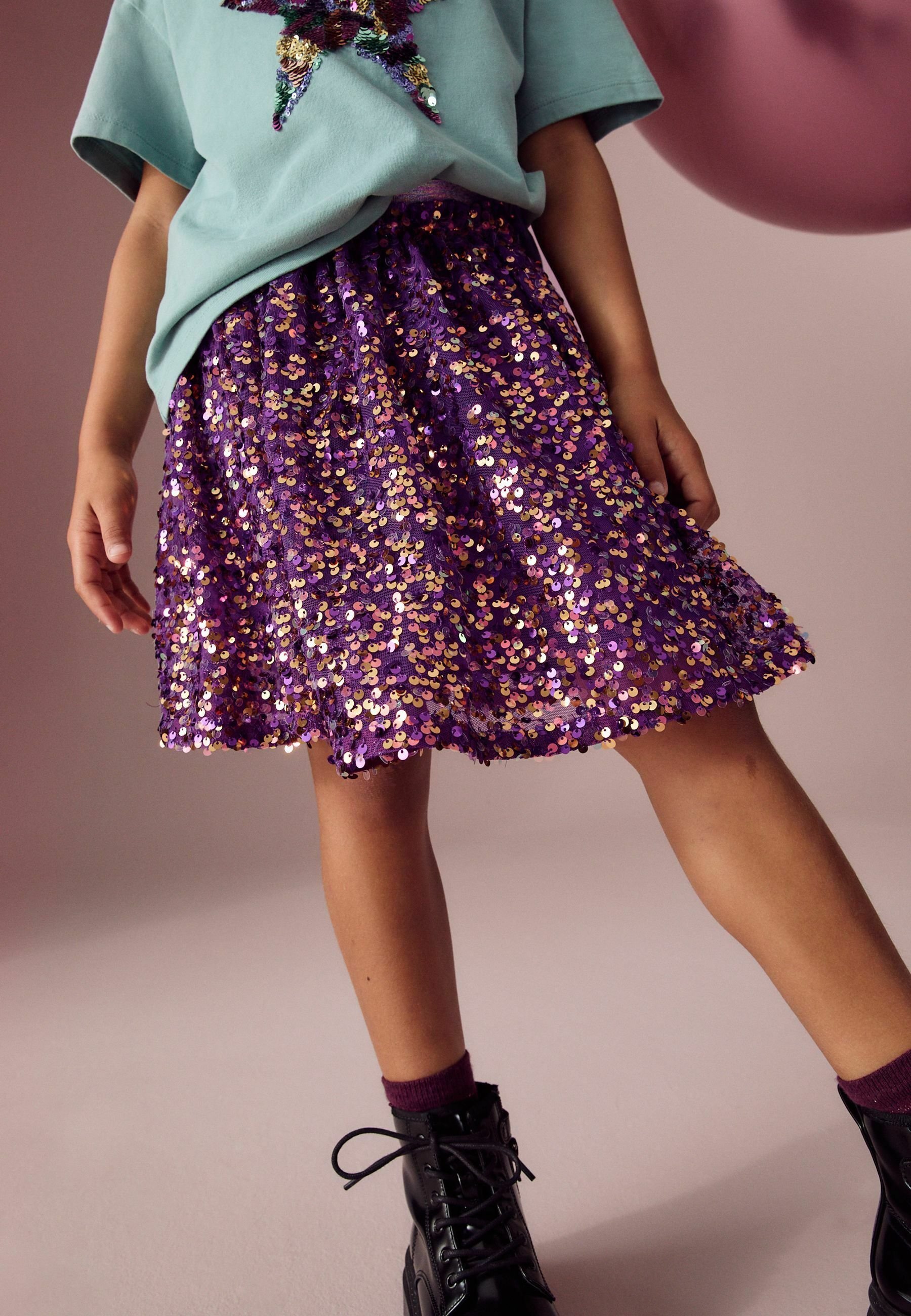 Next REGULAR FIT - A-line skirt - purple sequin/purple - Zalando