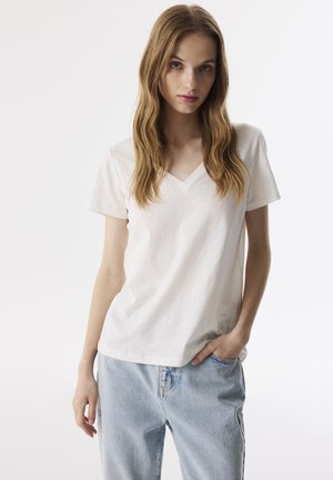 REGULAR FIT V NECK - T-Shirt basic - ecru