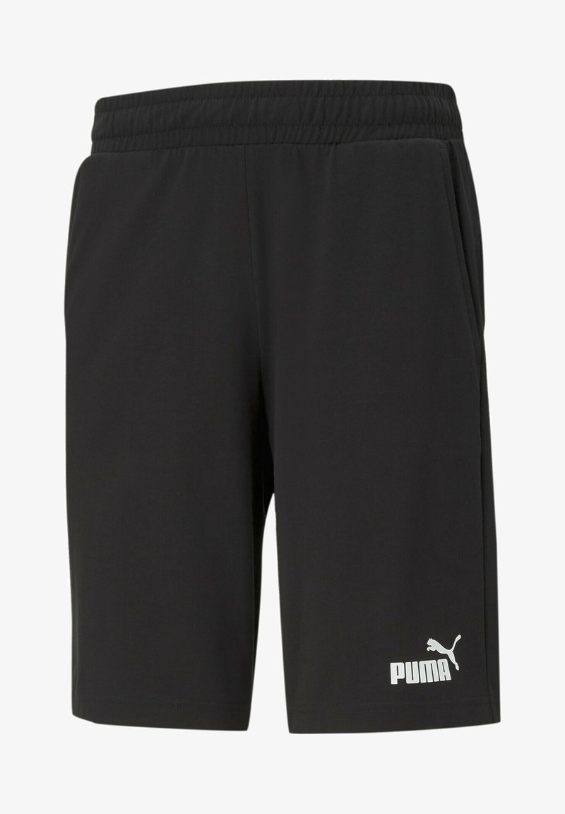 Shorts PUMA noirs avec une taille élastique et des poches latérales. Présente un logo blanc en bas à droite. Tissu doux et léger.