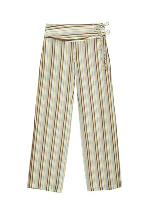 PULL&BEAR, STRIPED WITH SIDE TIE - WIDE-LEG TROUSERS - Pantalon classique - green