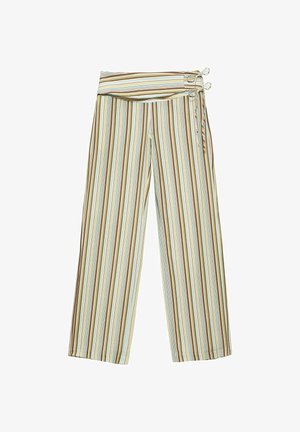 PULL&BEAR, STRIPED WITH SIDE TIE - WIDE-LEG TROUSERS - Pantalon classique - green