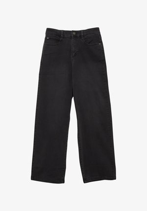 Čierne široké nohavice z jemného denimu. Obsahujú päť vreciek, zapínanie na gombík a minimálne švy na švoch.