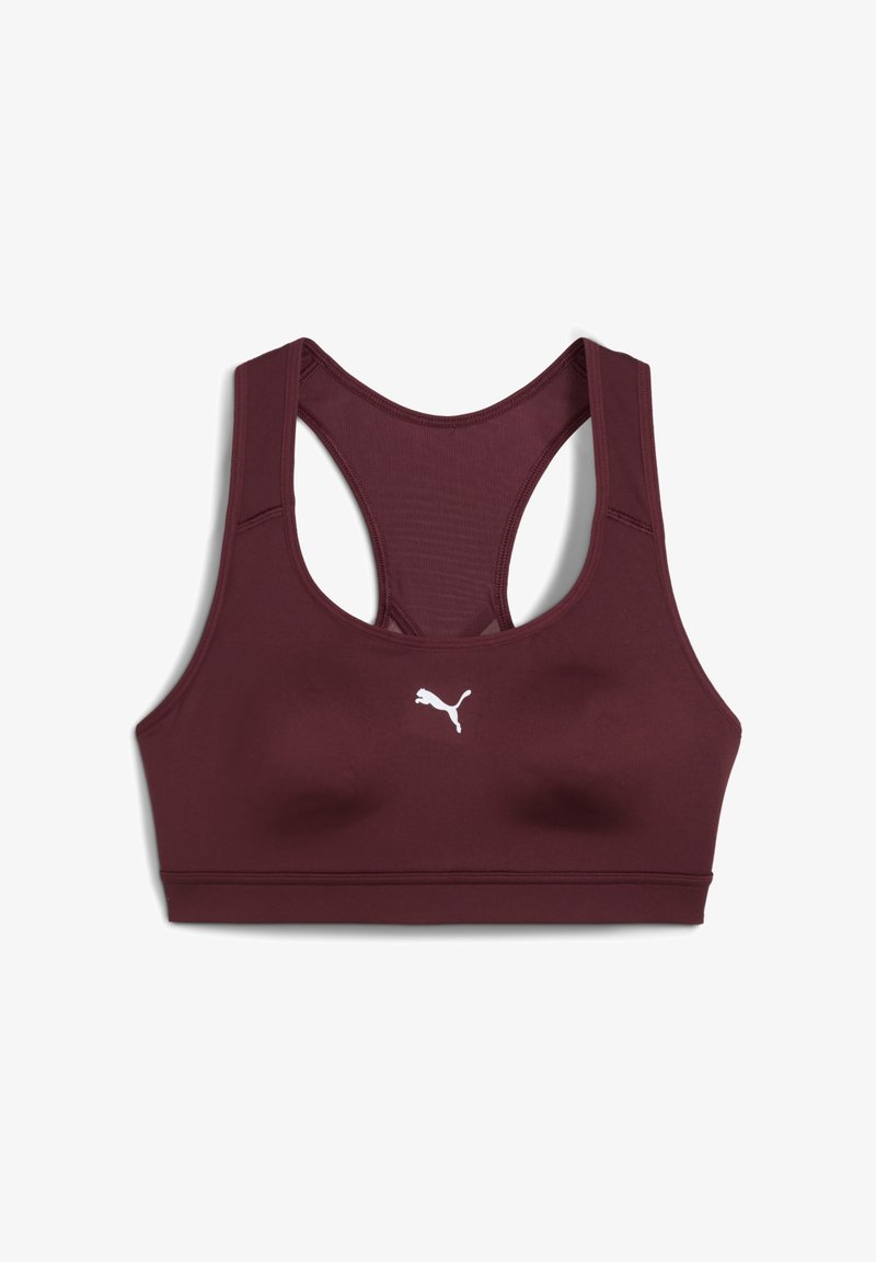 Bordeaux urheiluliivi, jossa on leveät hihnat ja pyöreä kaula-aukko, jossa on valkoinen Puma-logo edessä, suunniteltu urheiluasuksi.