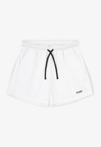 Bílé plavky s elastickým pasem, černým stahovacím šňůrkou a bočními kapsami. Na dolním lemu je malá nášivka s logem "PEGADOR".