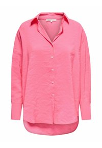 Camicia rosa a maniche lunghe con bottoni sul davanti, colletto classico e orlo curvo. Realizzata in un tessuto leggero e stropicciato con una vestibilità comoda.