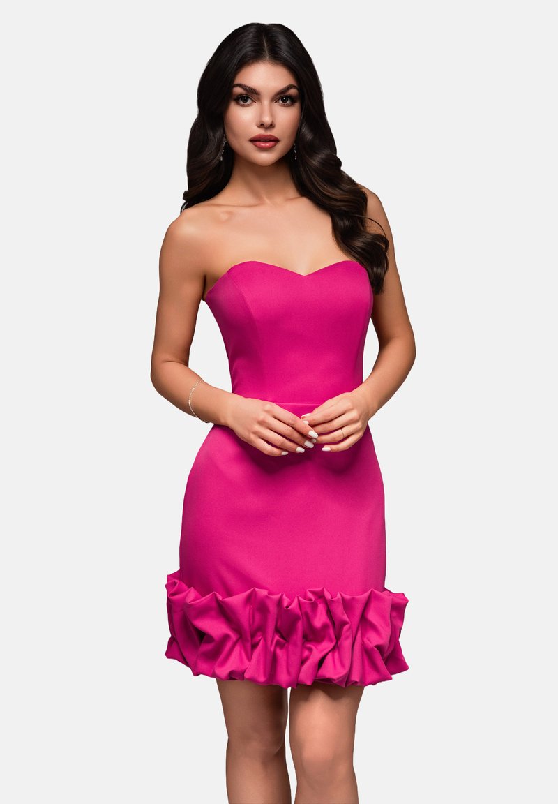 strapless open back dress ABBIE shiny hot pink ruffle dress – LaceAndBow main image 0
