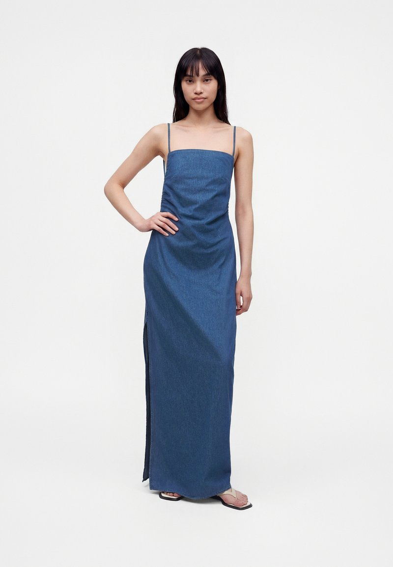 topshop long denim dress Topshop - Denim Dropped Waist Midi Dress - Women - Cotton - 8 US