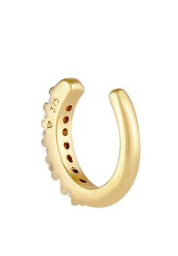 Guldring med U-form, der har en tekstureret kant, glat inderside og stemplet med '375' for guldrenhed.