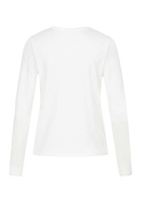 Langärmliges, weißes T-Shirt aus weicher Baumwolle. Mit einem runden Ausschnitt und einer glatten, einfarbigen Textur ohne Muster oder Akzente.